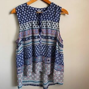 Lorimer Women's Sheer Boho‎ 1/2 Button High/Low Sleeveless Top Size XL